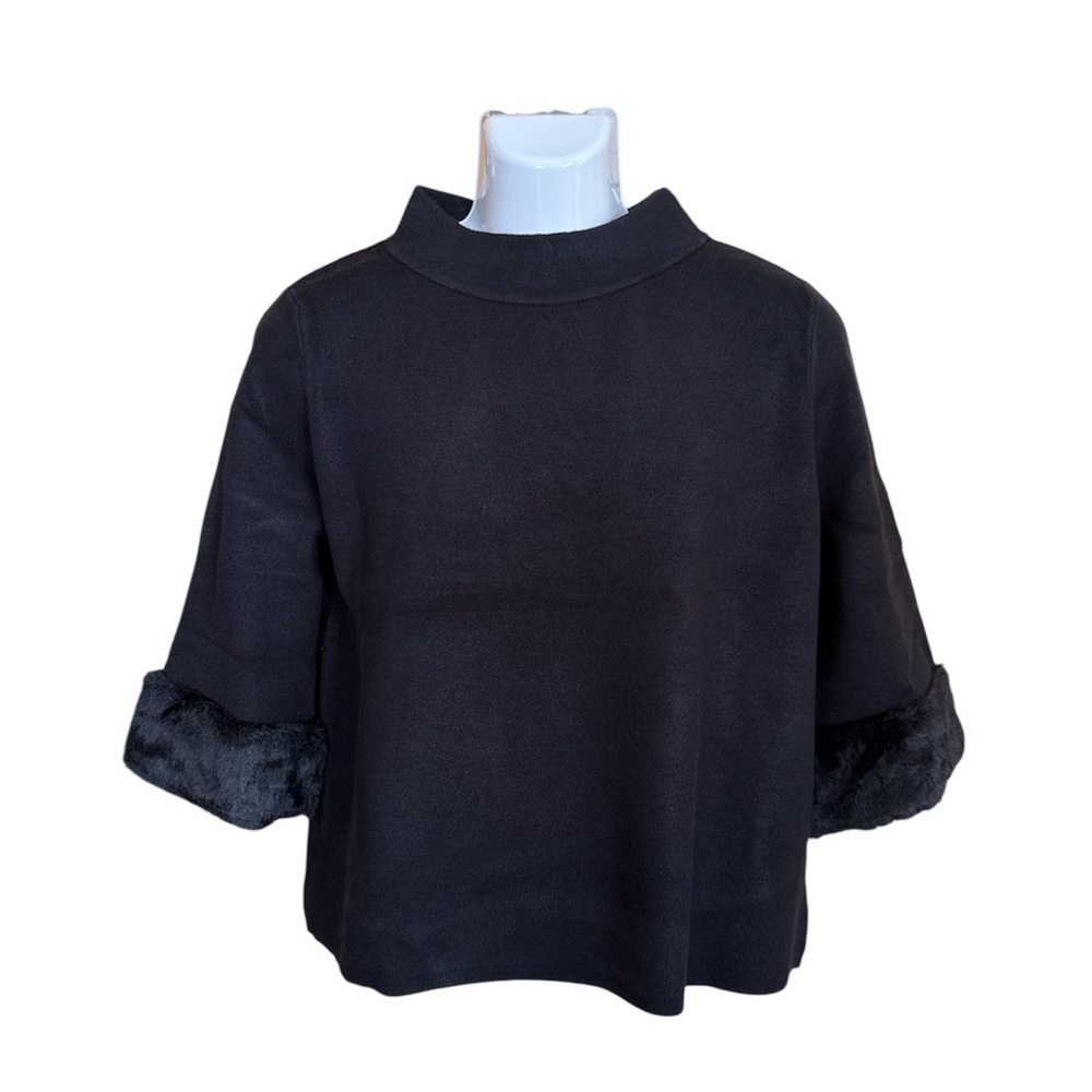 Fate Black Cowl Neck Sweater with Faux Fur Cuffs